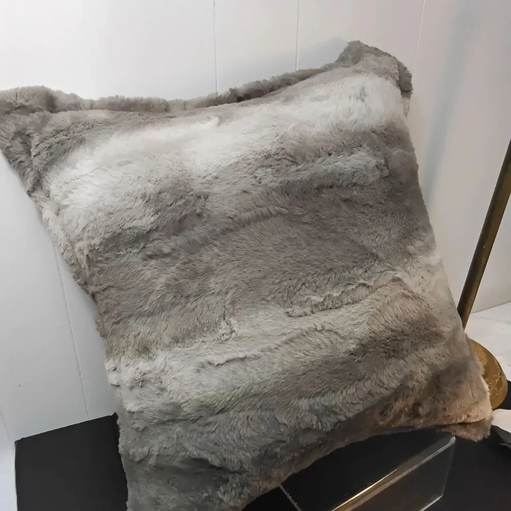 UGG Blue Plaid Pillow with Faux Fur Trim